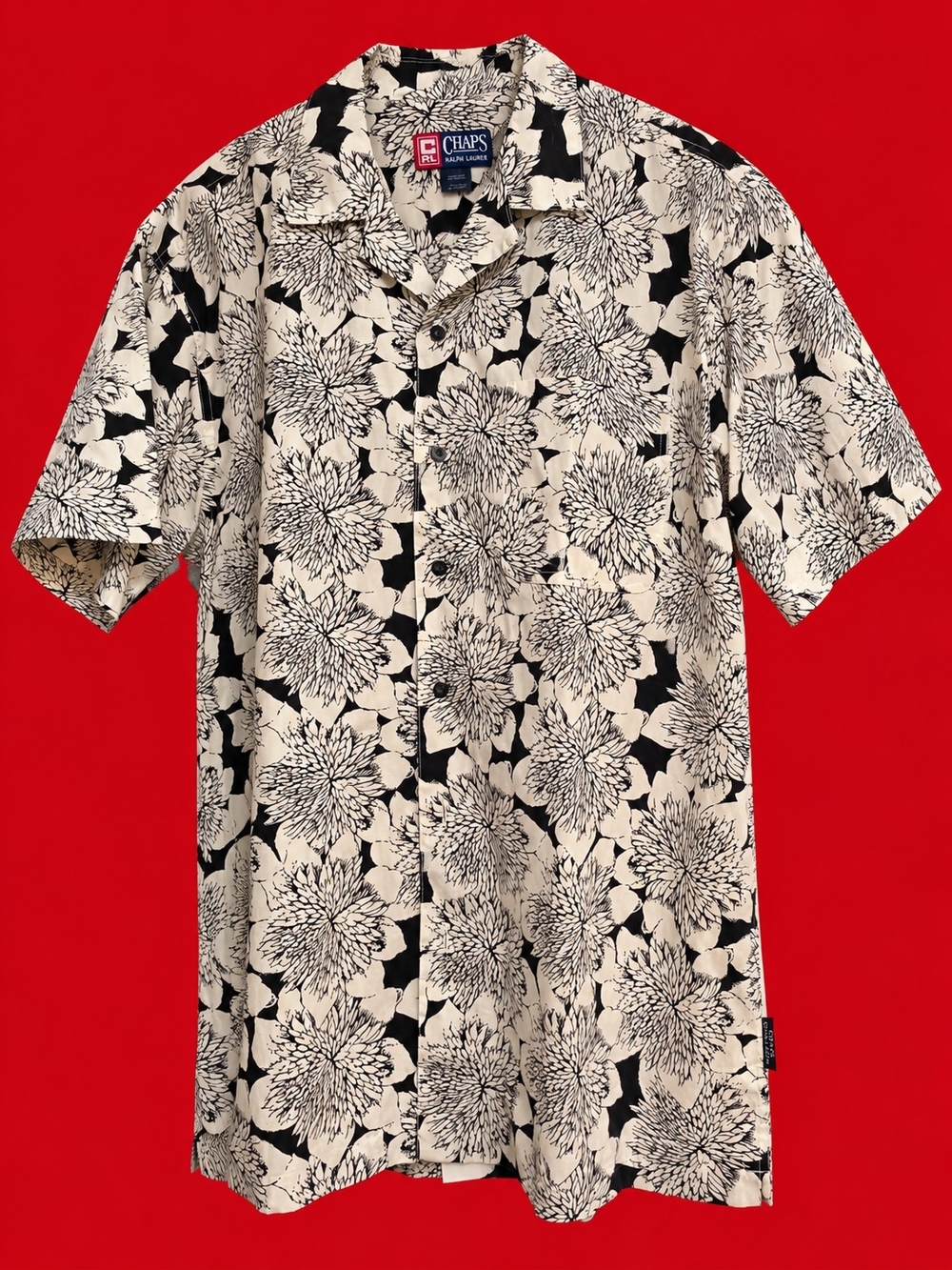 Chaps Floral Short-Sleeve Camp Shirt - Black & White